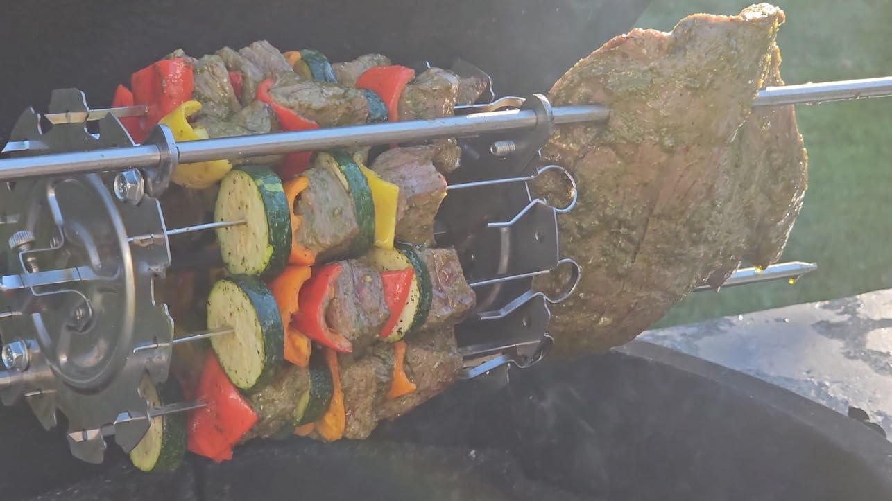KANKA Rotisserie Grill Kit – Heavy Duty Portable Spit Roaster with Electric Motor – Works with Fire Pits, Campfires, Charcoal & Gas Grills – 22LB Capacity, Stainless Steel - Includes Carrying Bag customer photo 1