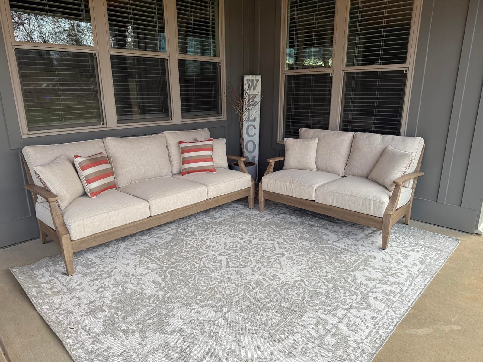 Signature Design by Ashley Clare View Outdoor Loveseat with Cushion, Beige customer photo 2