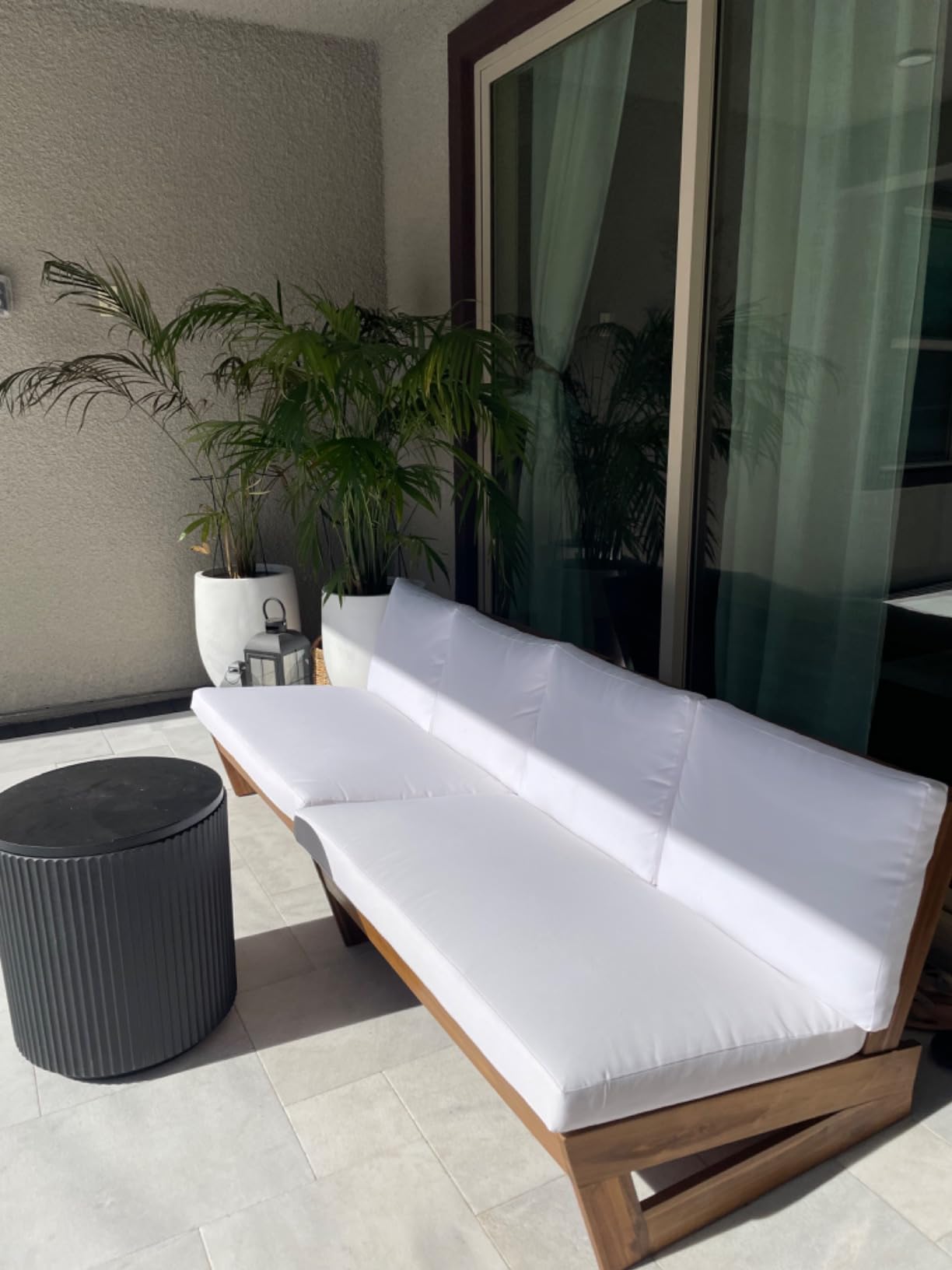 Great Deal Furniture Kaitlyn Outdoor Acacia Wood Loveseat with Cushions, Teak and White customer photo 2