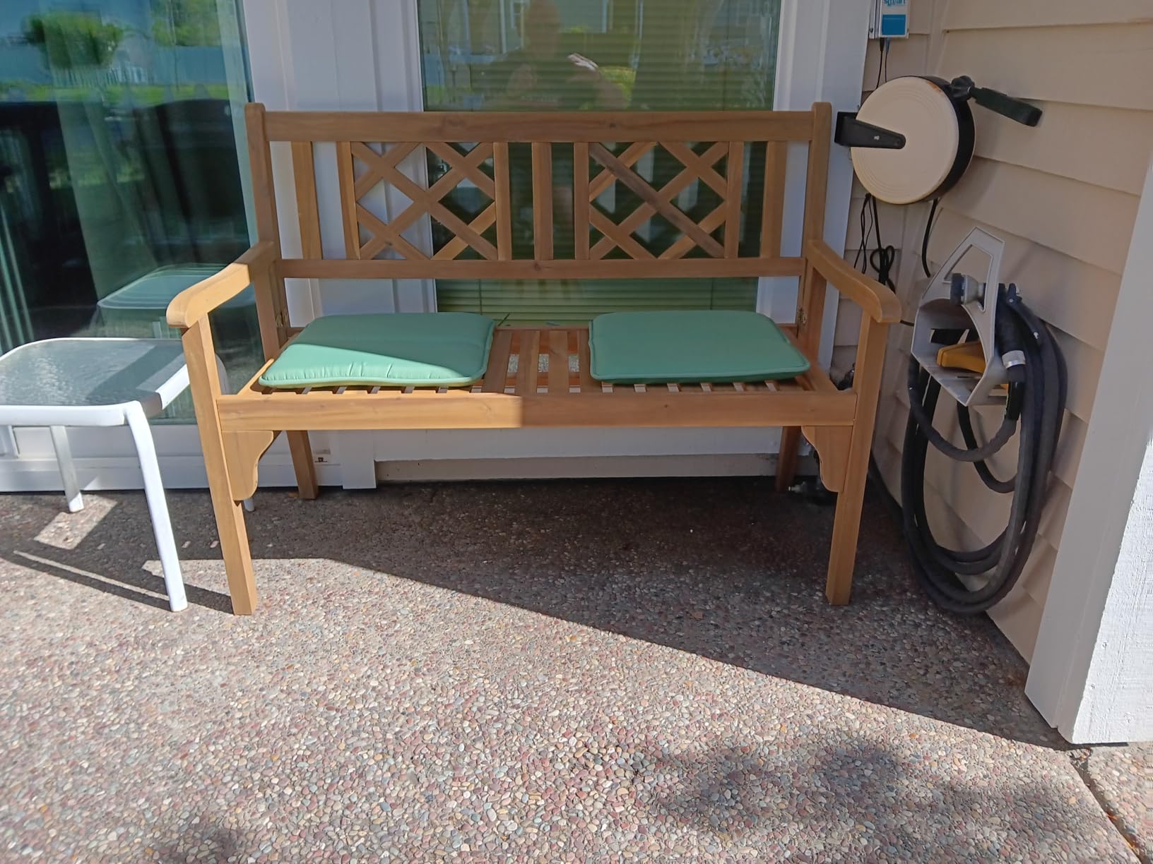 GIANTEX 4 Ft Foldable Outdoor Bench, Acacia Wood Outside Loveseat with Curved Backrest and Armrest, 705Lbs Weight Capacity, Garden Bench for Patio, Park, Porch, Balcony customer photo 1