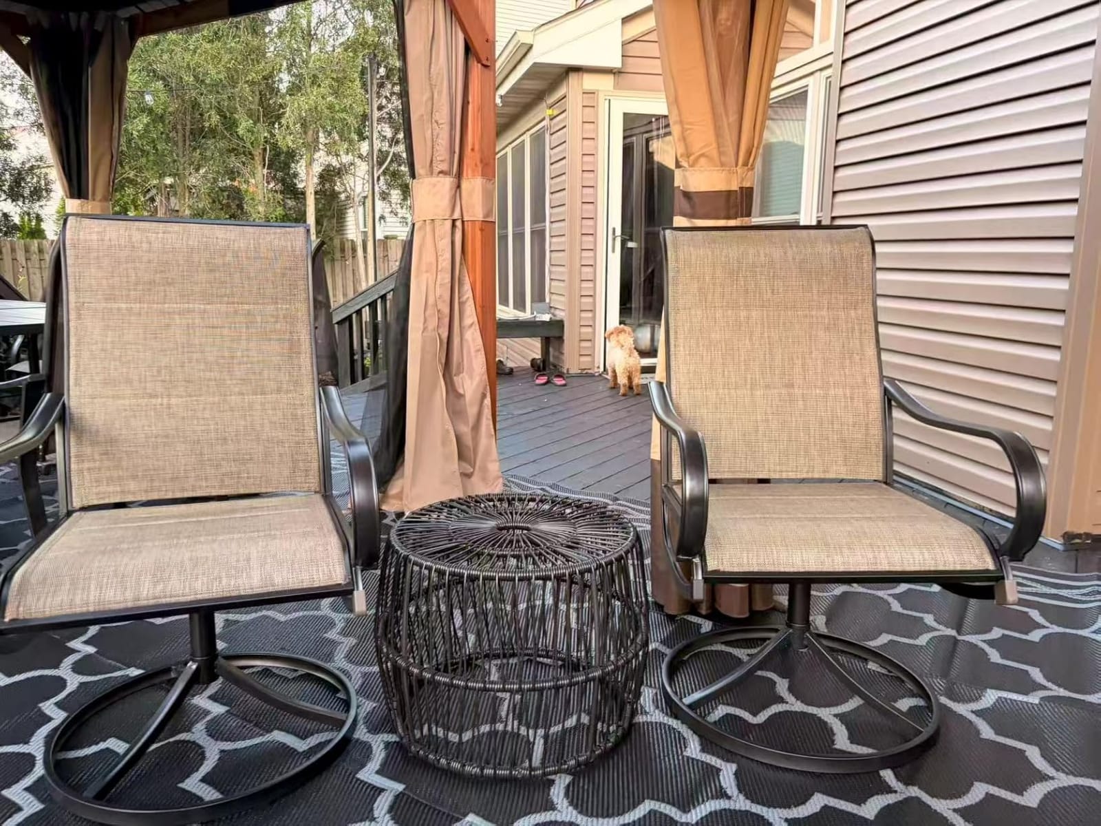 PHI VILLA Swivel Patio Dining Chairs Set of 2, Padded Textilene Mesh, Brown customer photo 2