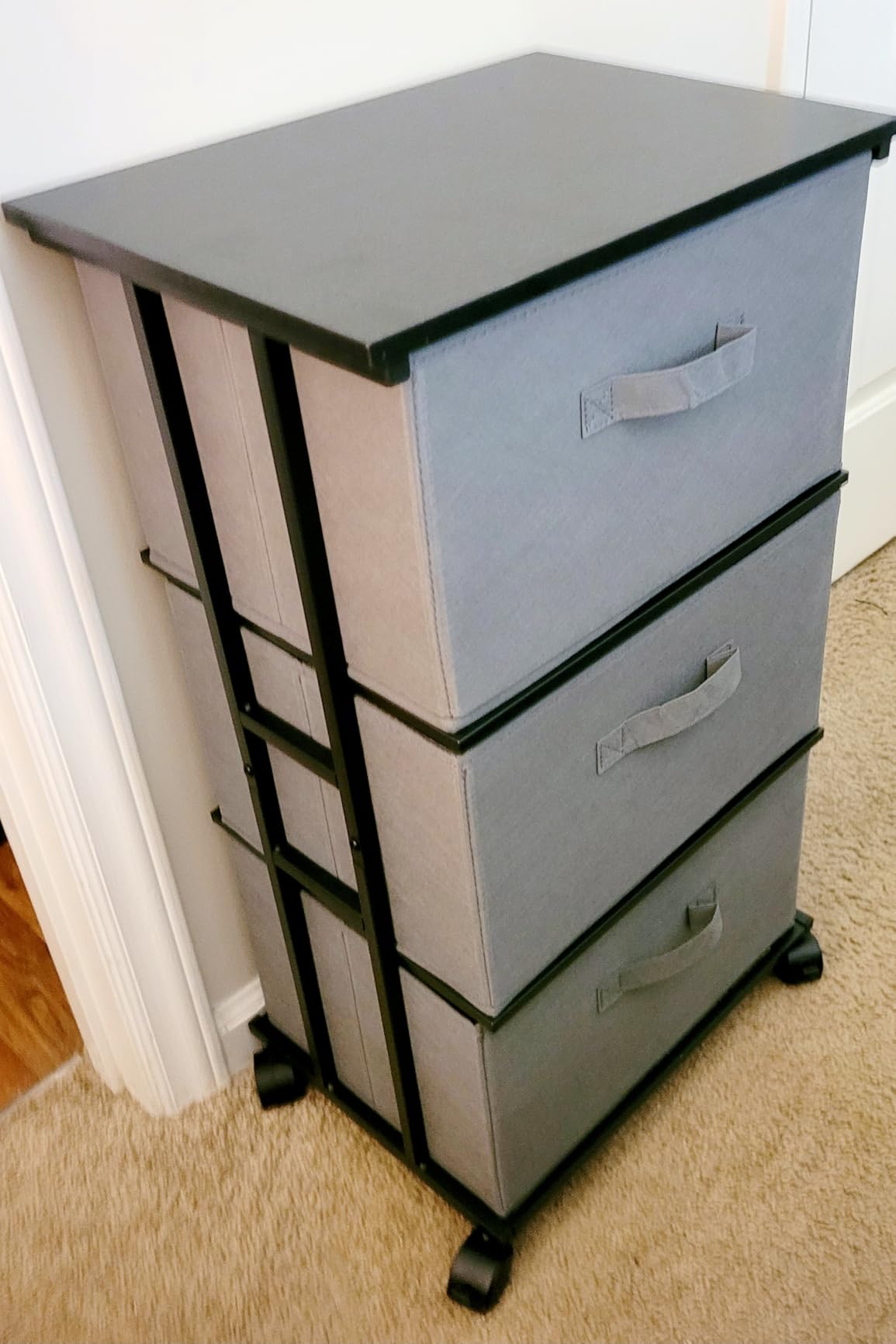 MAX Houser 4 Drawer Narrow Dresser Fabric Storage Tower Vertical Slim Storage Chest Organizer Nightstand Side/End Table Small Standing Organizer Removable Drawers Wood Top for Bedroom, Bathroom(Grey customer photo 2