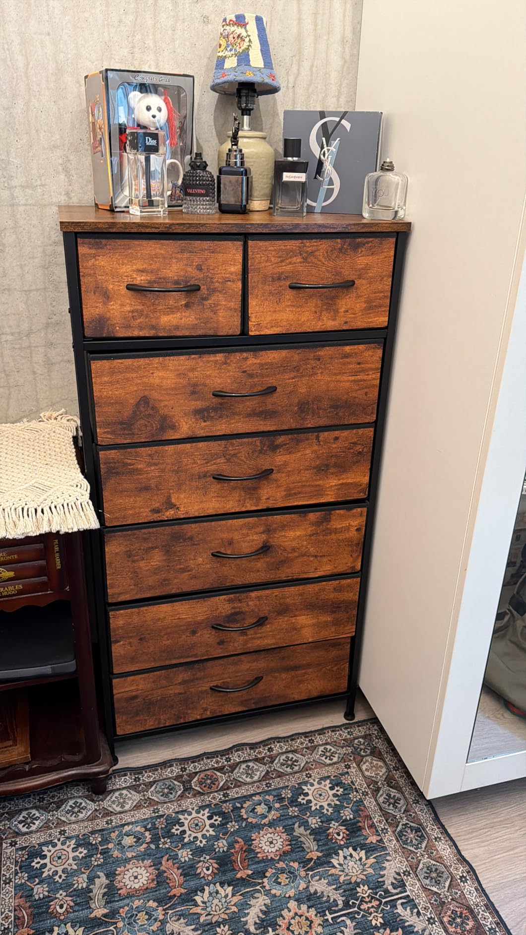 Mifuro Tall Dresser for Bedroom, Vertical Storage Organizer Tower with 7 Drawers, Chest of Drawers with Fabric Bins, Steel Frame, Wood Top for Bedroom, Closet, Entryway- Black customer photo 1