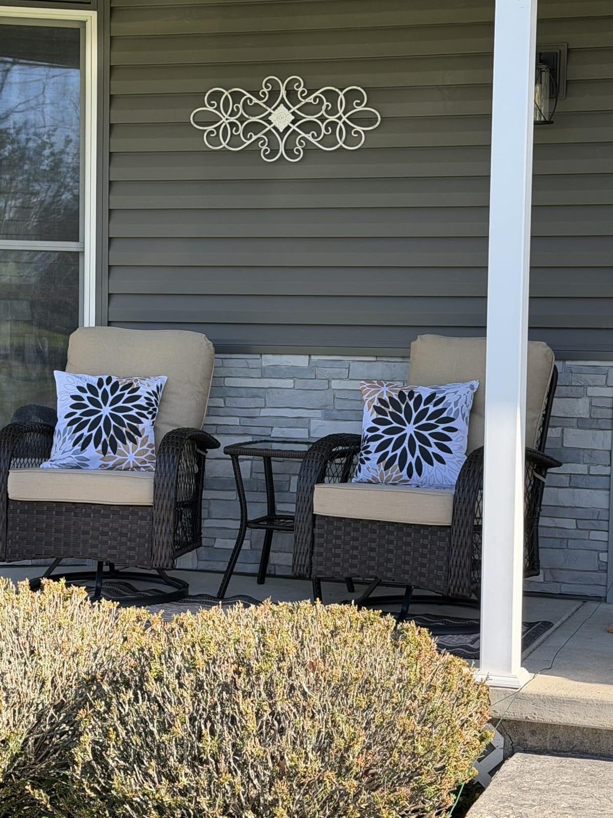 Patio Furniture Set 3 Pieces, Outdoor Swivel Glider Rocker Bistro Set, Blue customer photo 2
