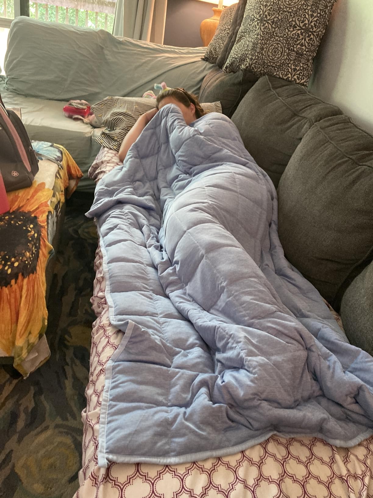 Satwip Weighted Blanket 10 lb Twin Size, Cooling Weighted Blanket for Hot Sleepers, Cool Moire Jersey with Soft Breathable Sanded, 48 x 72 inches 10 Pounds, Grey customer photo 1