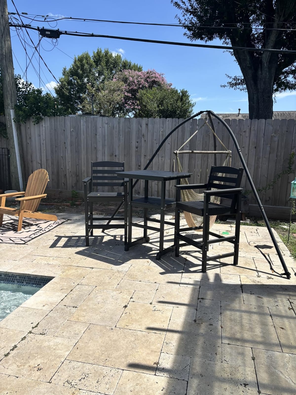 SERWALL 3 Pcs HDPE Bar Height Adirondack Chairs and Bar Table Set, Blue customer photo 2