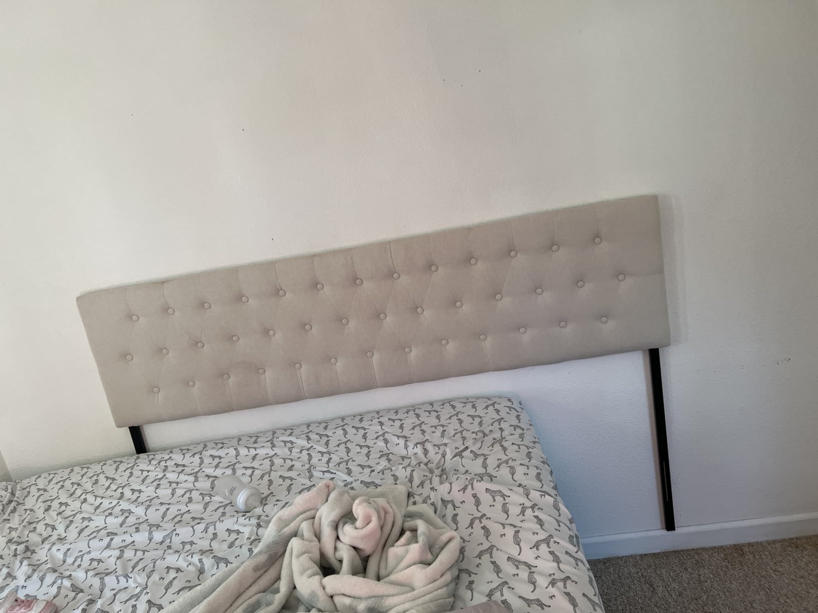Tufted Upholstered Headboard King Size, Adjustable Height 37- 51 in, Beige customer photo 1