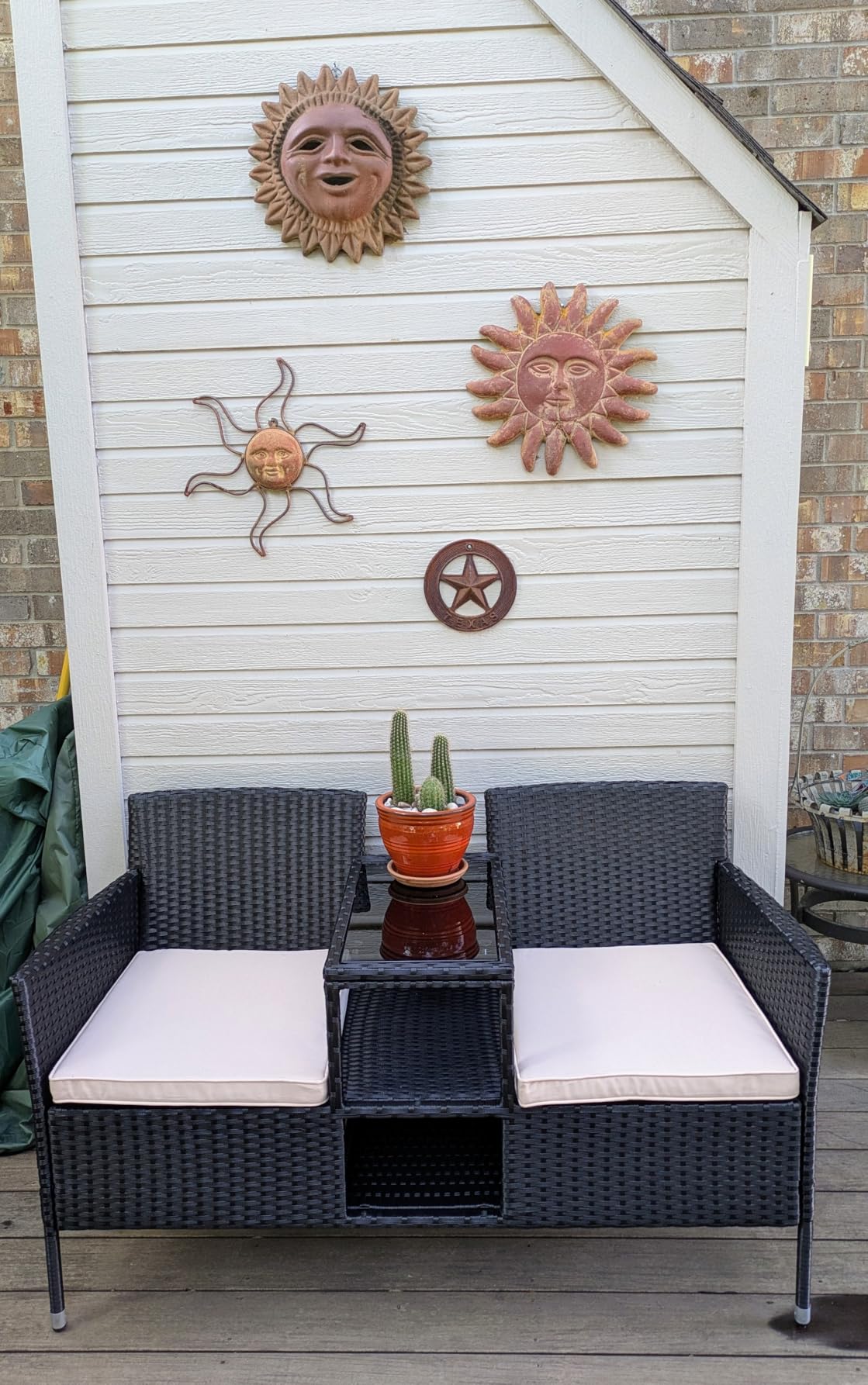 Flamaker Outdoor Furniture Patio Loveseat Wicker 2-Seat Porch Chairs Blue customer photo 2