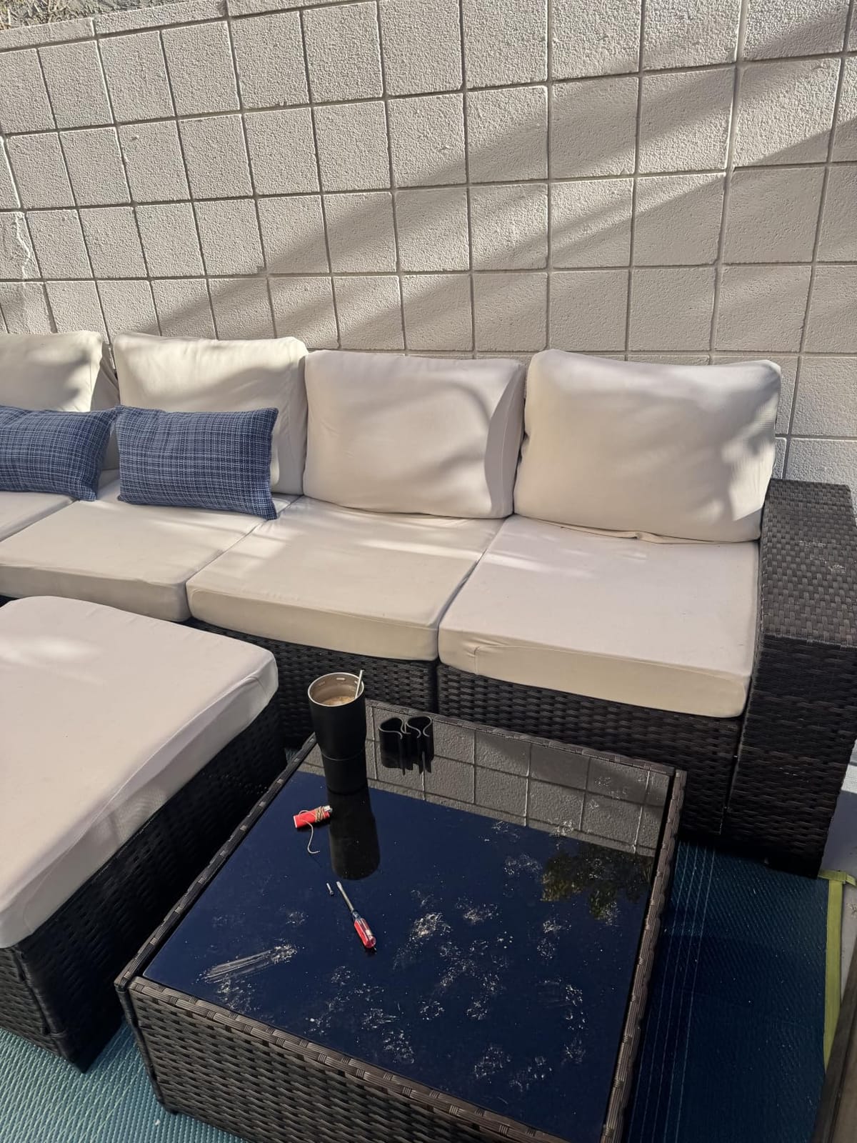 JOYURE 10 Pieces Patio Furniture Set All-Weather Outdoor Wicker Sectional Conversation Sofa Rattan Patio Seating Sofa with Cushion and Glass Table for Porch Poolside,Beige customer photo 2