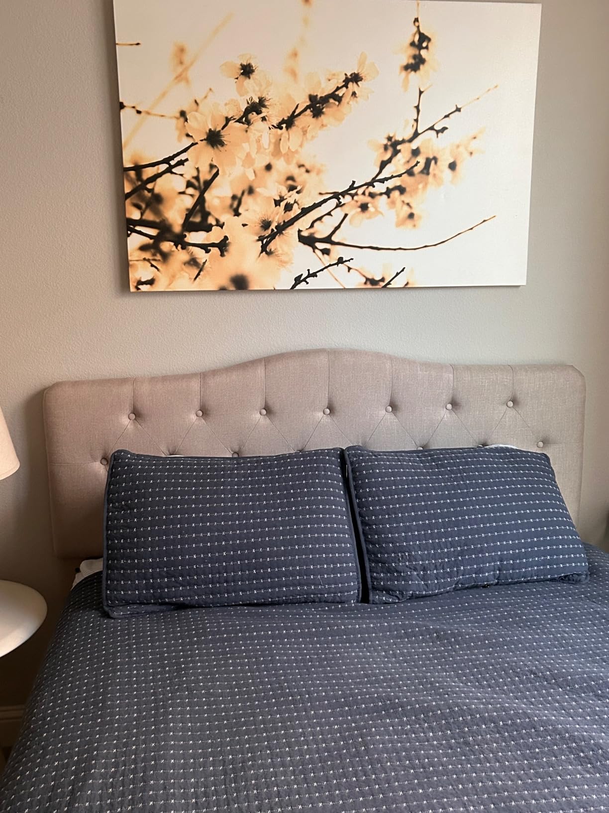 Rosevera Givanna Adjustable Height Headboard with Linen Upholstery and Button Tufting for Bedroom, King, Classic Beige customer photo 2