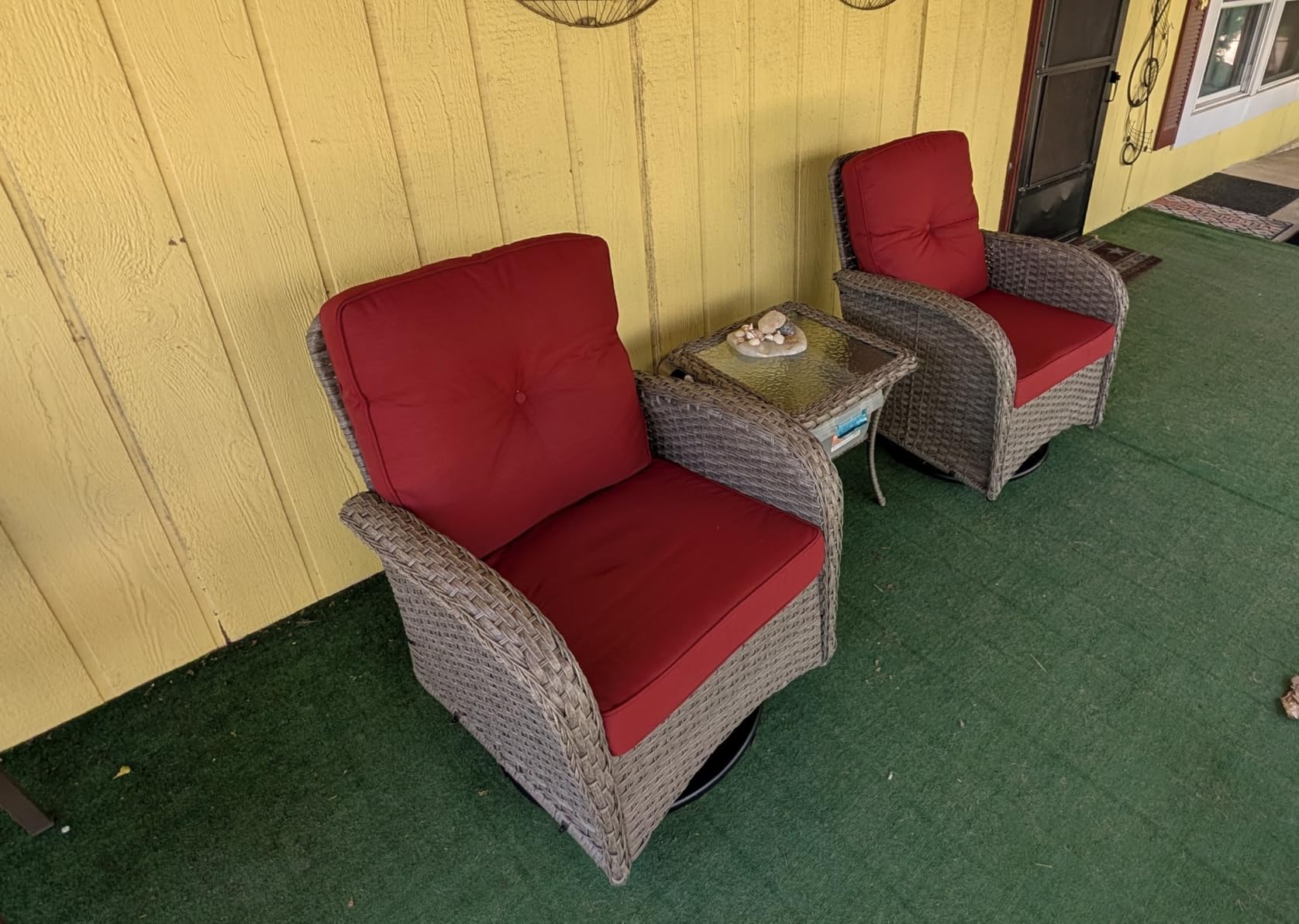 Belord Patio Furniture Swivel Glider PE Wicker Chairs, Outdoor Swivel Rocker Seating with Cushions for Porch Deck Balcony, Brown/Beige customer photo 2