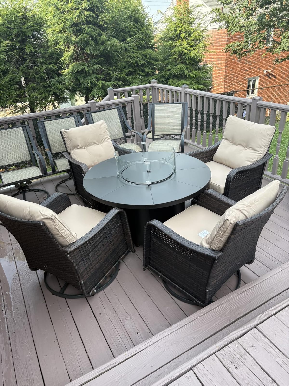 ALAULM Outdoor Swivel Rocking Chairs Set of 2 with 4”Thick Cushions and High Back, Wicker Patio Chairs w/Side Table for Patio, Porch, Poolside, Deck, Backyard, Garden-Dark Blue customer photo 1
