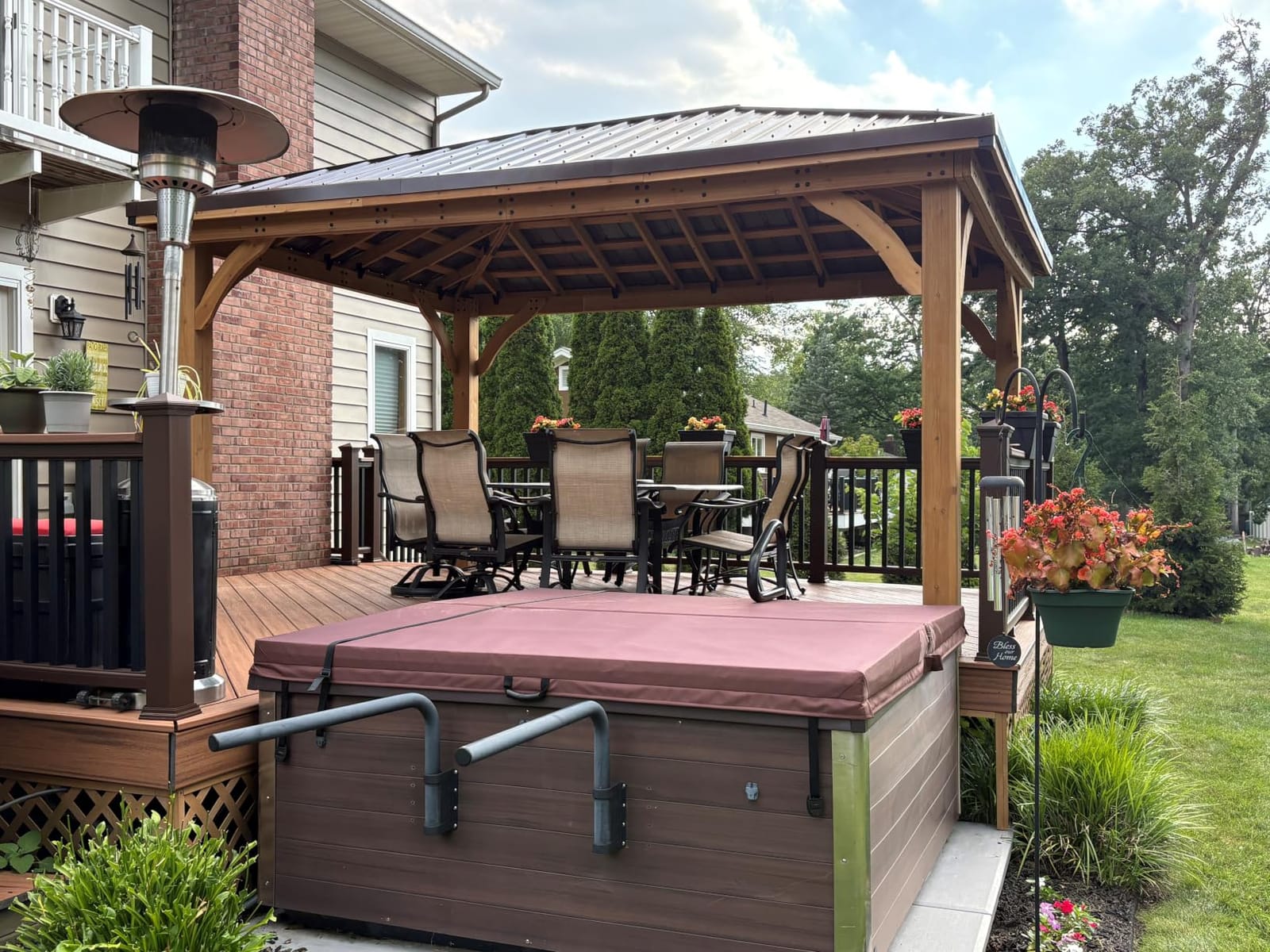 Backyard Discovery Barrington 10' x 10' Cedar Wood Outdoor Gazebo Pavilion with Hardtop Galvanized Steel Hip Roof, Snow Support, Wind Resistance, PowerPort, Shade for Garden, Patio, Deck, Entertaining customer photo 2