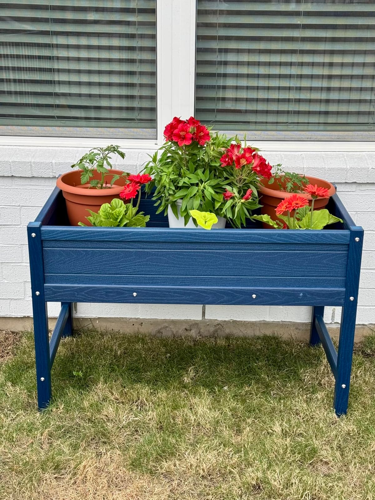 Weatherproof Raised Garden Bed, HDPE Outdoor Elevated Planter Box with Legs, Garden Box, Flower Beds for Patio, Deck, Balcony (Navy Blue) customer photo 2