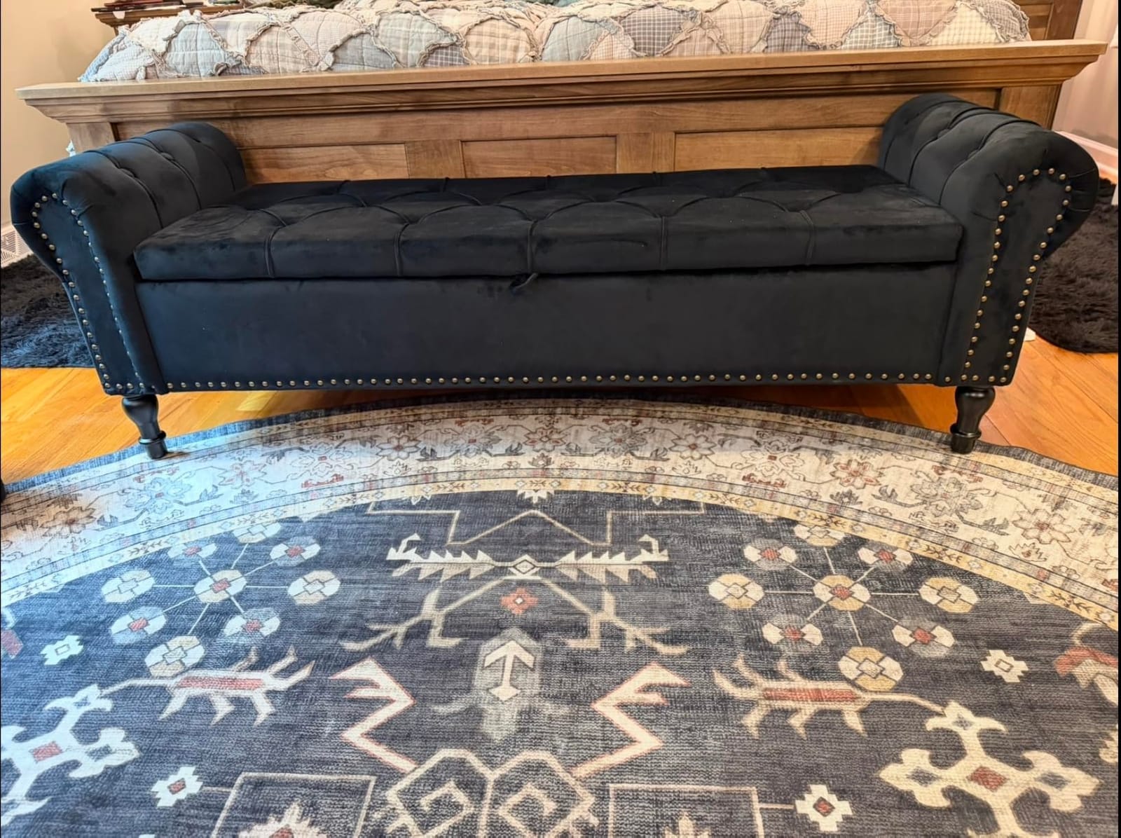 67 Inch Storage Bench for Bedroom, King Size End of Bed Bench, Upholstered Bench with Rolled Arms, Linen Tufted Button Storage Ottoman Benches, Living Room, Entryway, Cream Beige customer photo 1