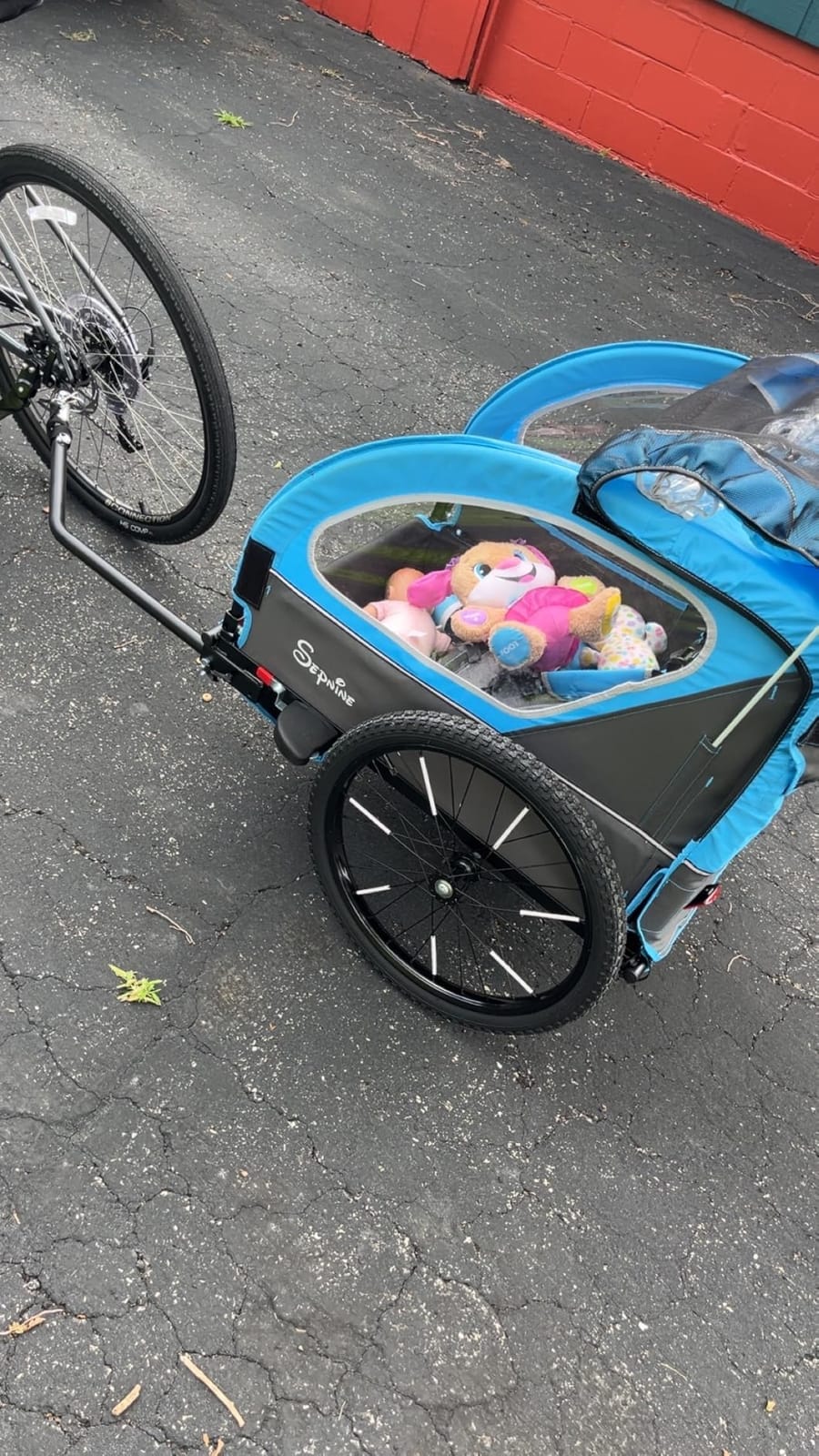 Sepnine Kids Bike Trailer, 2 in1 Canopy Carrier Converts to Pushcart Suitable for 1 to 2 Toddlers, Kids, Quick Attach to Bike, Foldable, with 5-Point Harness and Storage Bags customer photo 2