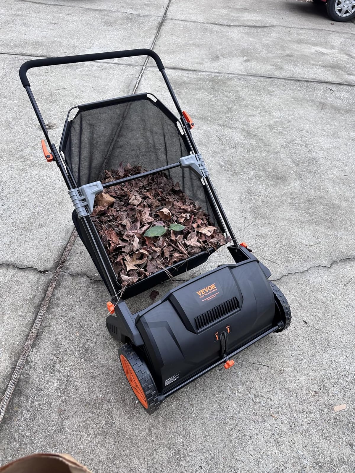 Push Lawn Sweeper,21inch Leaf & Grass Collector,Strong Rubber Wheels & Heavy Duty Thickened Steel Durable to Use with Large Capacity 3.5 cu. ft. Mesh Collection Hopper Bag,2 Spinning Brushes customer photo 2