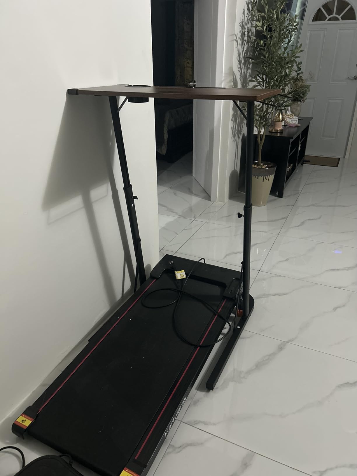 Treadmill Desk, Small Standing Desk for Walking Pad, 30-47 Inch Adjustable Height Walking Pad Stand for Treadmill, Portable Standing Table for Bike and Home Office Work - Brown customer photo 2