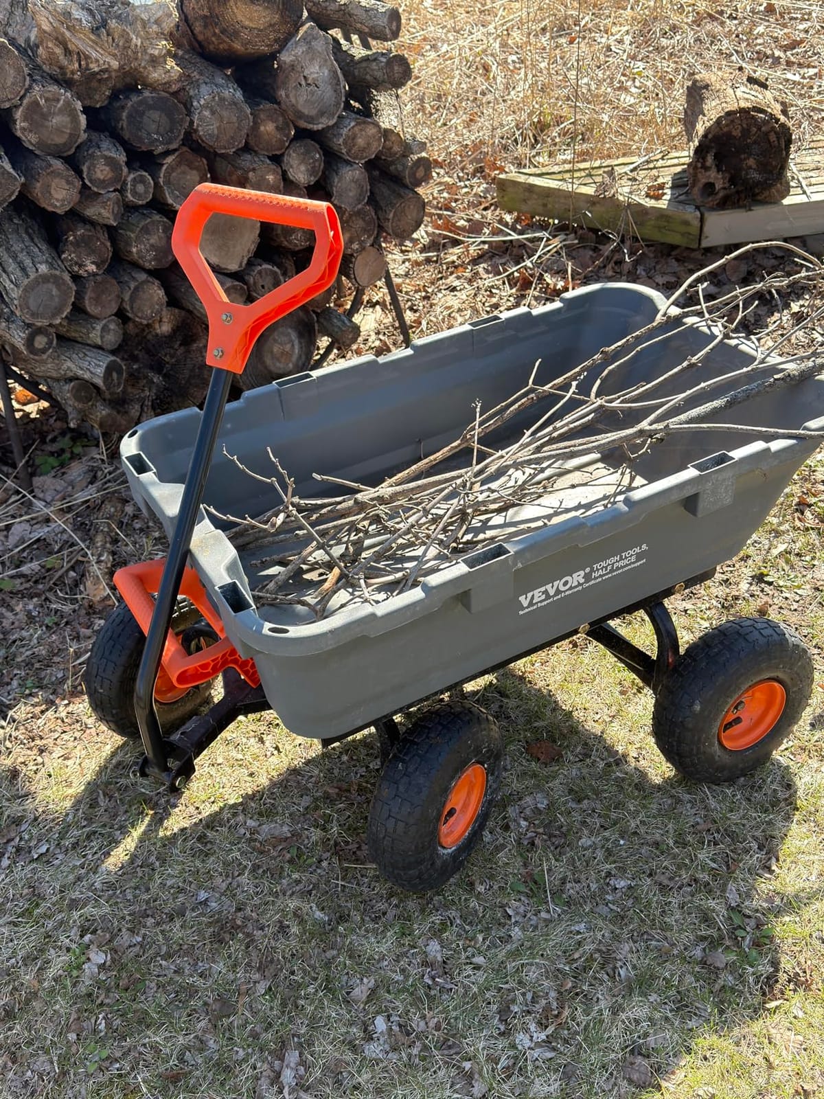 VEVOR 4 Cu.Ft 600LBS Poly Garden Cart Dump Wagon, 4 Wheel Heavy Duty Wheelbarrow with 10