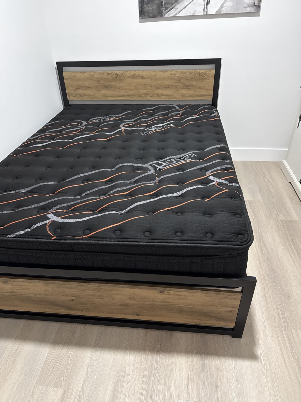 SHA CERLIN Heavy Duty King Size Bed Frame with Modern Headboard, Black customer photo 1