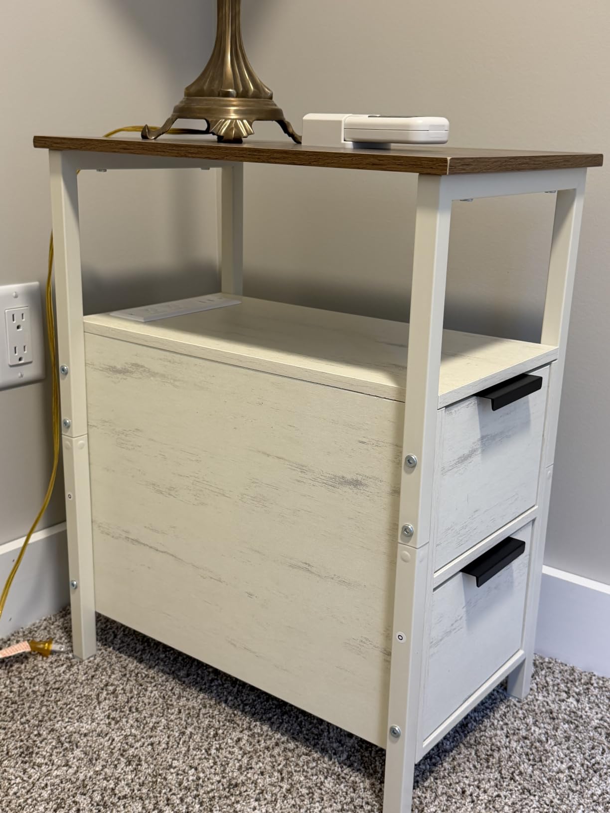 VASAGLE Side End Table with Charging Station, Slim Nightstand with Storage customer photo 1